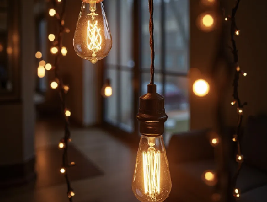 Lampadine a filamento accese in un ambiente