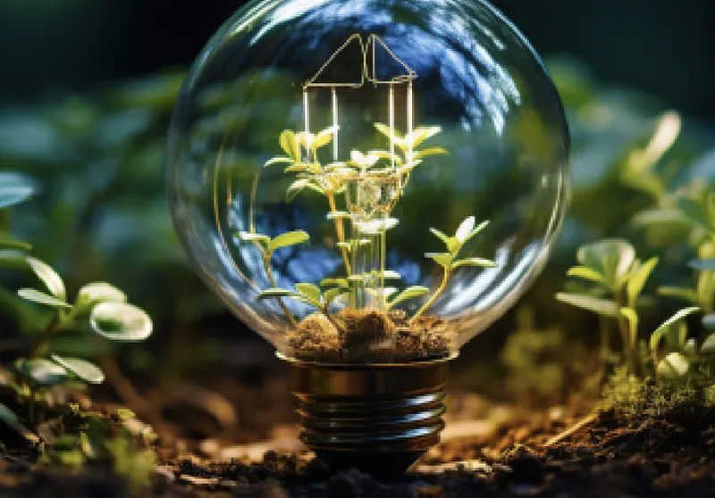 Lampadina con una piantina all'interno